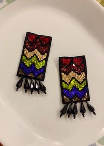 New Boho Beaded Chevron Dangle Earrings