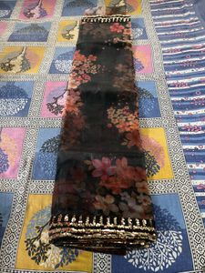 Black Floral Organza Saree