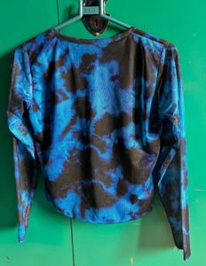 Blue &amp; Black Tie-Dye Mesh Long Sleeve Top