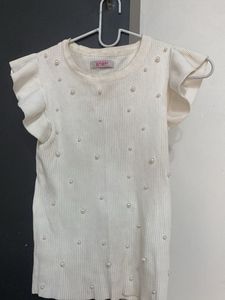 Elegant Pearl Embellished White Top