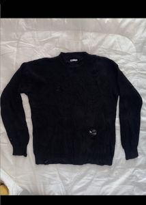ZARA Black Distressed Knit Sweater