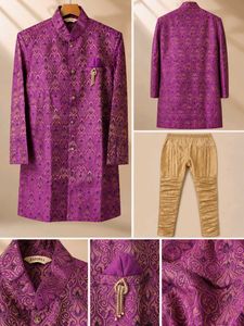 Men's Royal Purple Brocade Kurta Set