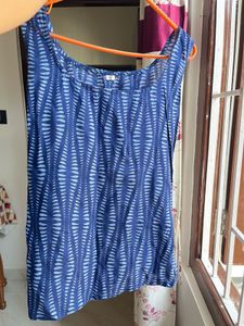 Blue Printed Sleeveless Kurta