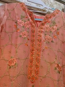 Beautiful Embroidered Peach Kurta