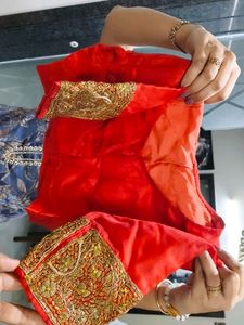 Red Embroidered Blouse and lehenga