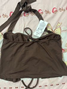 Brown Halterneck Tie-Front Top