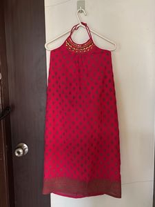 Ethnic Red Gown with Embellished Neckline
