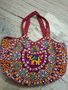Embroidered Elephant Tote Bag