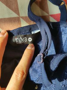 Indya Navy Chikankari Strappy Short Kurti
