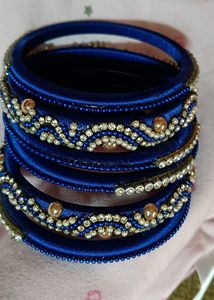 Blue & Gold Beaded Bangles (Set of 6)