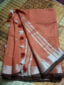 Elegant khadi cotton Saree with Silver Border