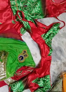 Green and Red colour chunri dress