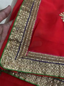 Vibrant Red Saree with Golden Border