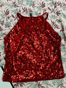 Sparkling Red Sequin Halter Top size M