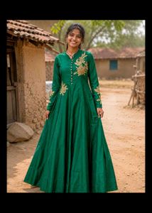 Elegant Emerald Green Embroidered Gown