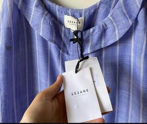 Blue Striped Ruffle Button-Up Top