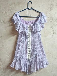 Lilac Lace Off-Shoulder Dress Layered