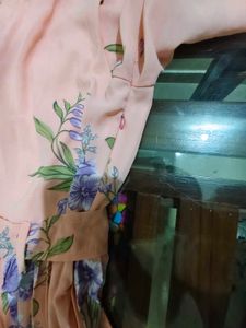 Peach Floral Print Maternity Gown