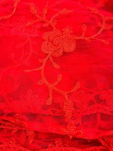 Red Floral Net Duppata