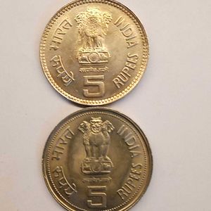 UNC ₹5 Jawaharlal Nehru &amp; Indira Gandhi Coin Combo