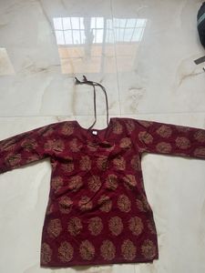 Maroon Printed Knot Kurta