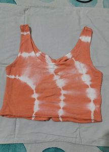 Orange Tie-Dye Ruched Crop Top