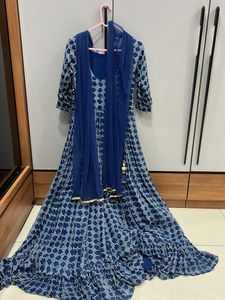 Elegant Blue bandhni Printed Ethnic Gown