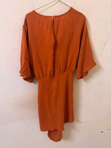 Orange Tie-Front Mini Dress