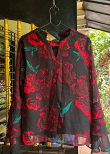 Chic Floral Print Long Sleeve Top