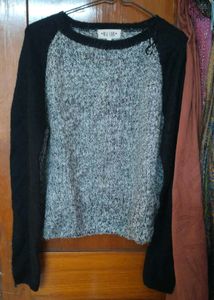 Grey and Black Raglan Knit Pullover