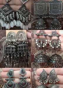 Oxidized Silver Jhumka Earrings