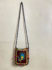 Embroidered Peacock Sling Bag