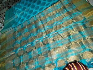 Stunning Teal Saree with Gold Brocade