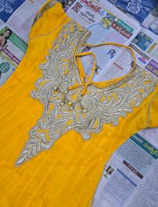 Elegant Yellow dress Intricate Silver Embelli