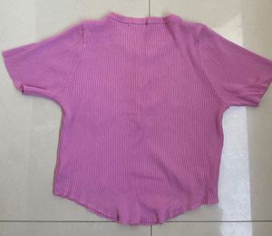 Pink Ribbed Crop Top with Heart Buttons