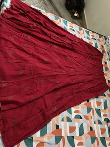 Red Flared Cotton Skirt