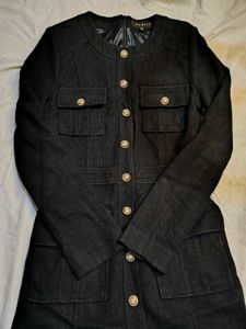 Chic Black Tweed Dress with Gold Buttons