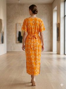Vibrant Orange Floral Print Maxi Dress