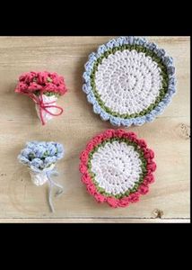 Crochet Flower &amp; Coaster Set