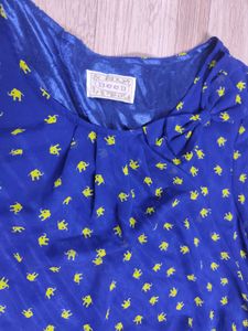 Boho Elephant Print Blue Top With Bow