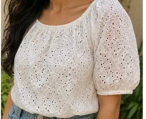 Chic White Eyelet Off-Shoulder Top