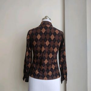 Vintage Argyle Print Blouse