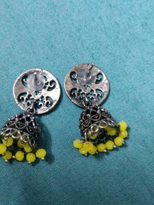 Yellow Beaded Jhumka Earrings
