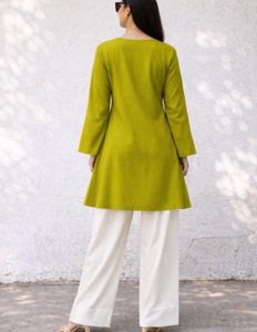 Stylish Lime Green Kurta with White Farsi
