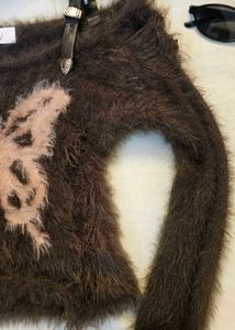 Brown Fuzzy Butterfly Sweater
