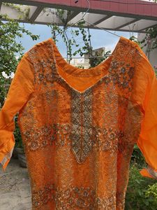 Embroidered Orange Kurta