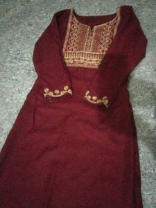 red long kurti with dupatta and trouser