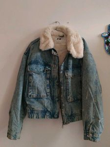 Denim Jacket with Faux Fur Collar