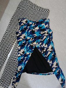 Camouflage Tunic Top &amp; Checkered Pants Set