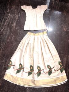 Onam special patupavada. Traditional White Lehenga